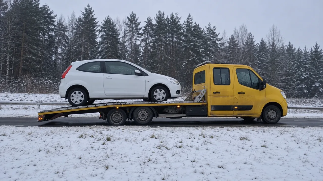 Holowanie auta zimą na lawecie – GANI-HOL Pomoc Drogowa Otwock