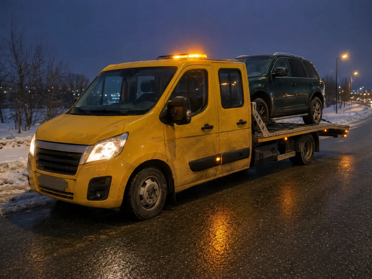 Pomoc drogowa po wypadku nocą – SUV na lawecie – Otwock