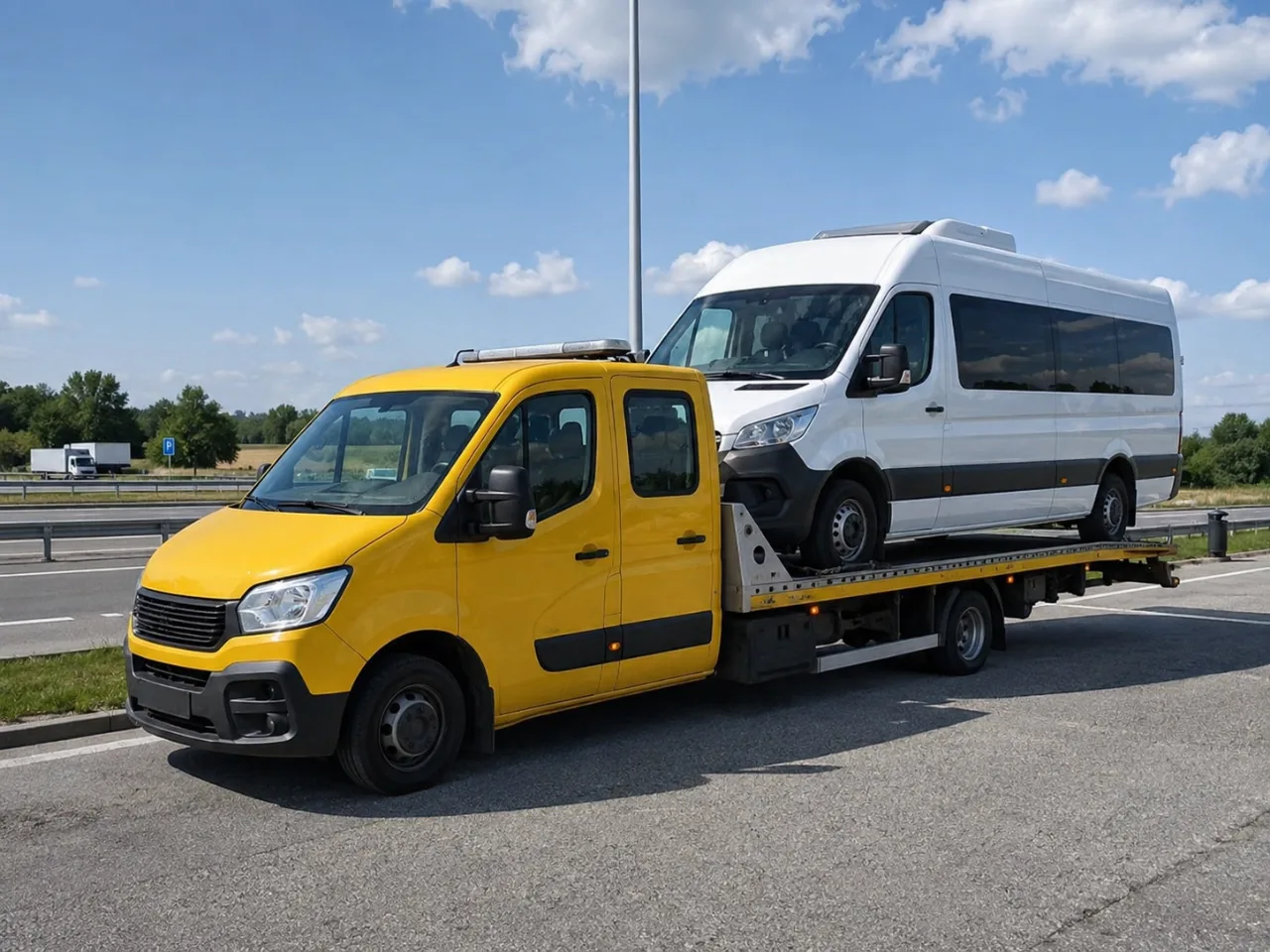 Bus osobowy na platformie lawety – transport pojazdów Otwock