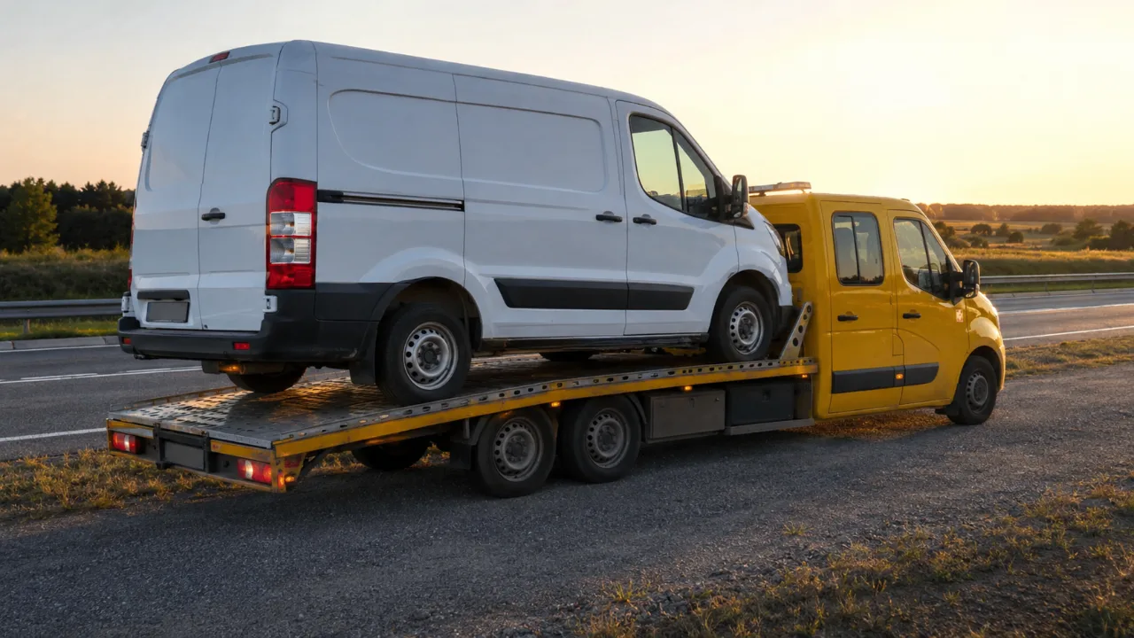 Transport busa na lawecie o zachodzie słońca – GANI-HOL Otwock