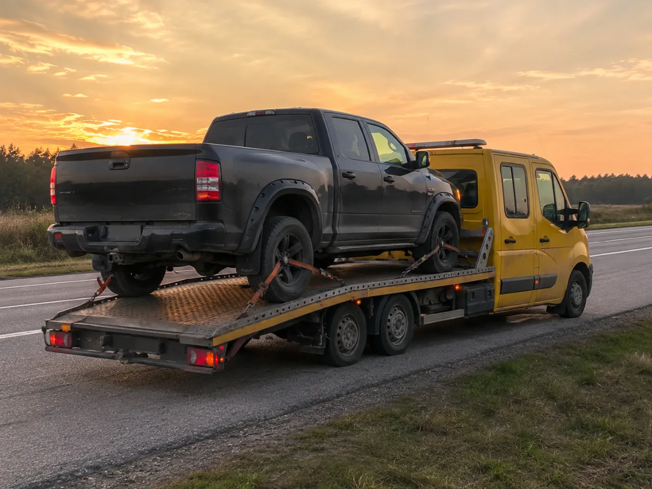 Transport pickupa o zachodzie słońca – Otwock