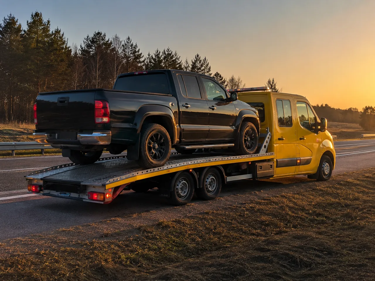 Pickup na lawecie o zachodzie słońca – wyciąganie auta z piachu pod Otwockiem