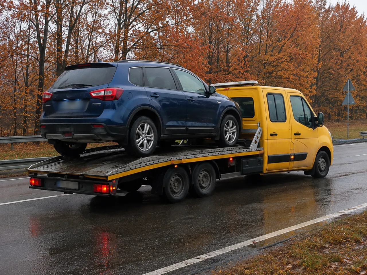 Transport SUV-a jesienią – pomoc drogowa S17 w okolicy Otwocka